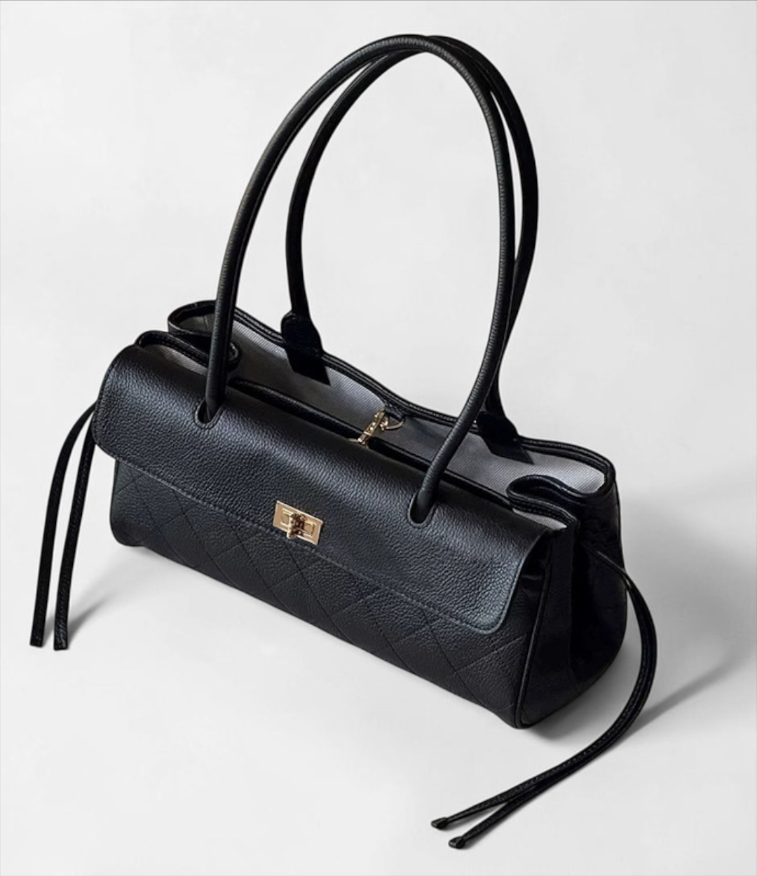 本革ロングハンドルバッグ|BLACK | 上質レザー×高見えキルティング|返品無料【LUVILIA公式】