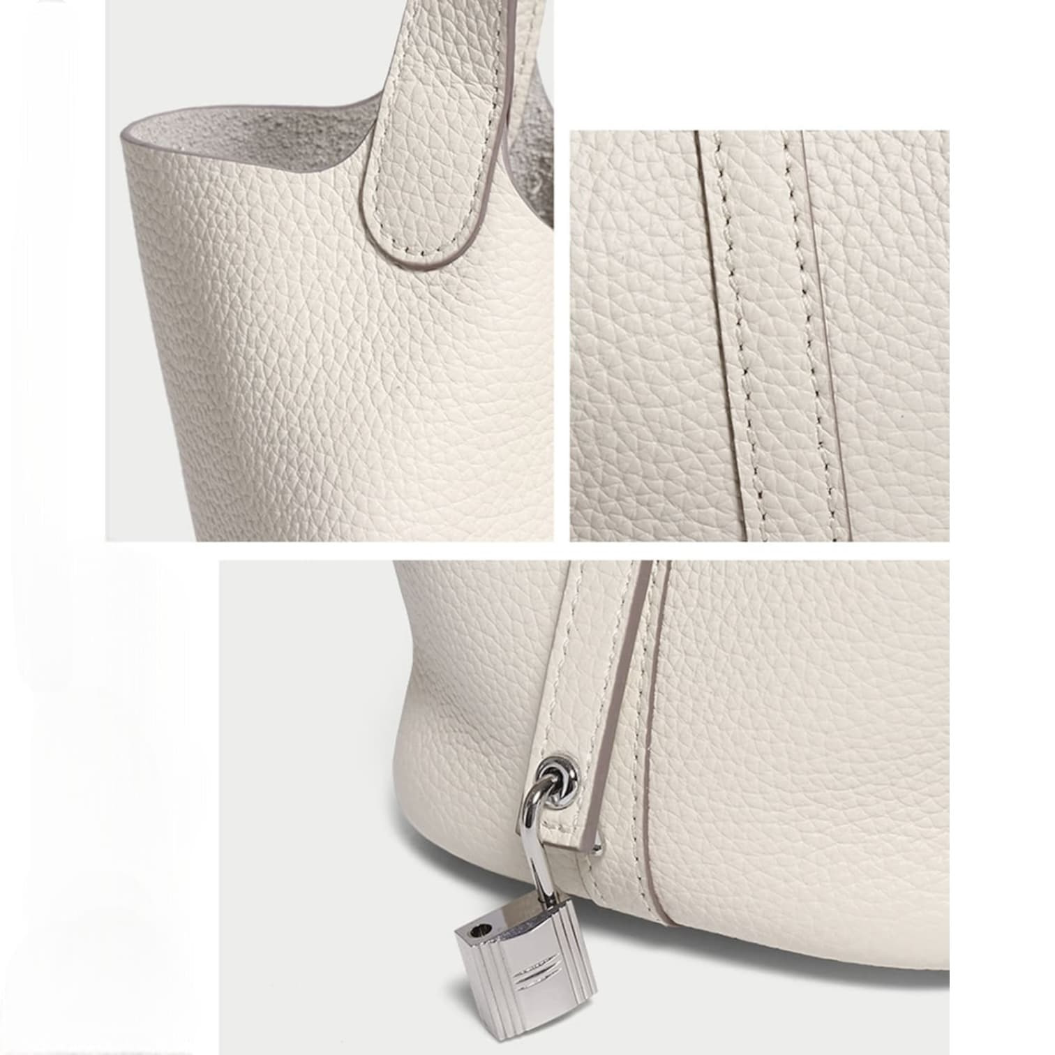 101 本革ピコタンハンドバッグ Sサイズ ホワイト / シンプルで流行に左右されないデザイン ルビリア