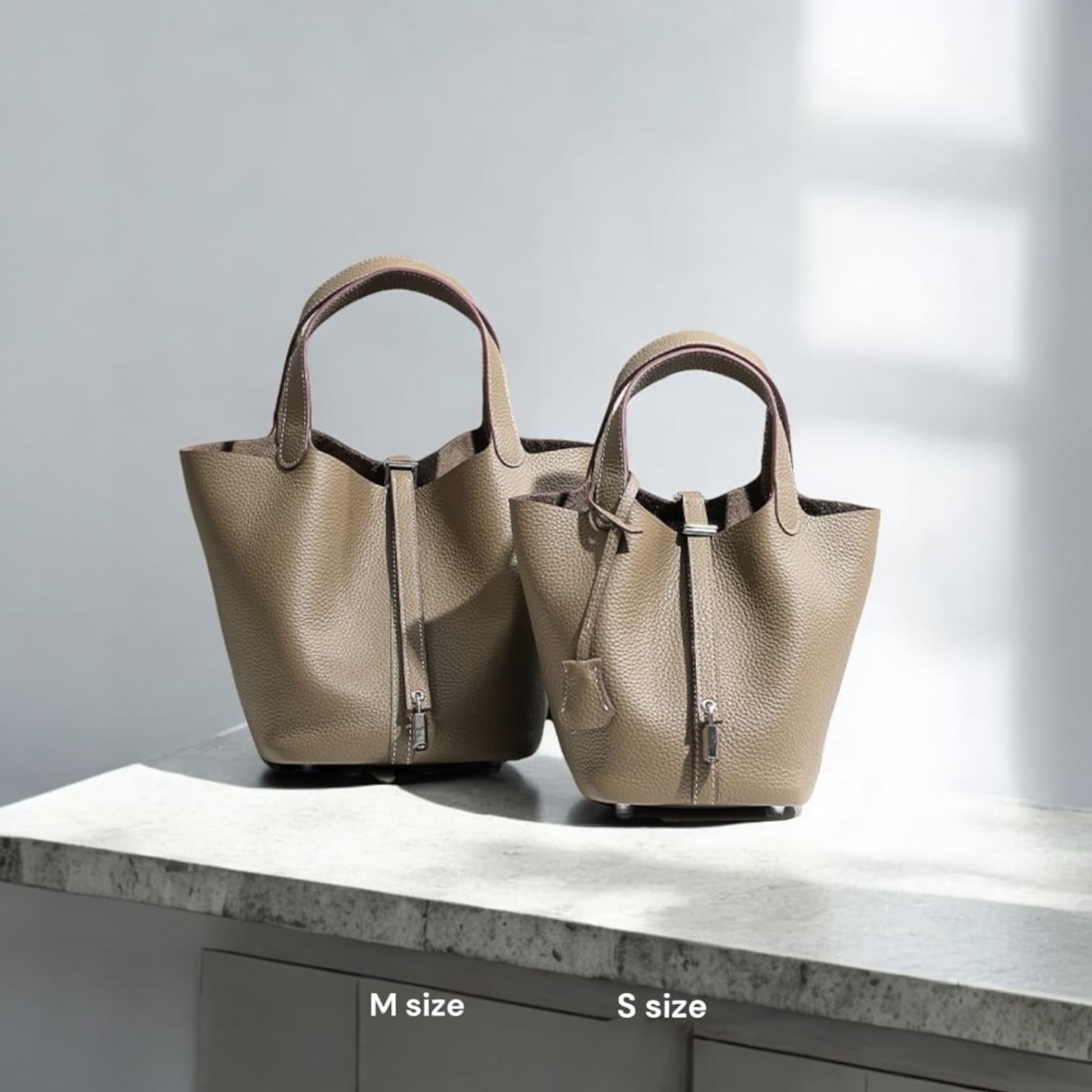 101 本革ピコタンハンドバッグ S&Mサイズ ベージュ / シンプルで流行に左右されないデザイン ルビリア