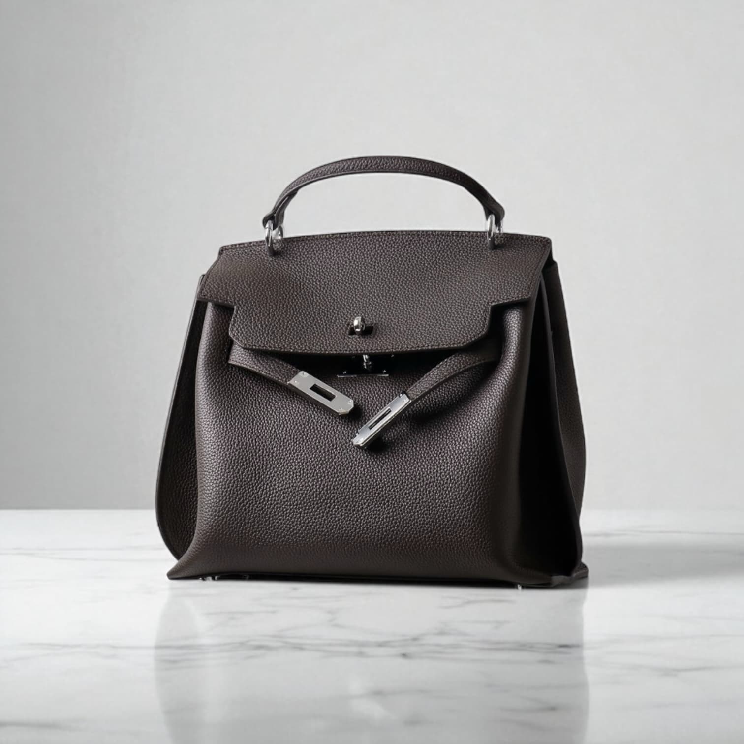 441 牛革フラップベルトバッグ Mサイズ チャコール / 収納力を確保しながら美しいフォルム