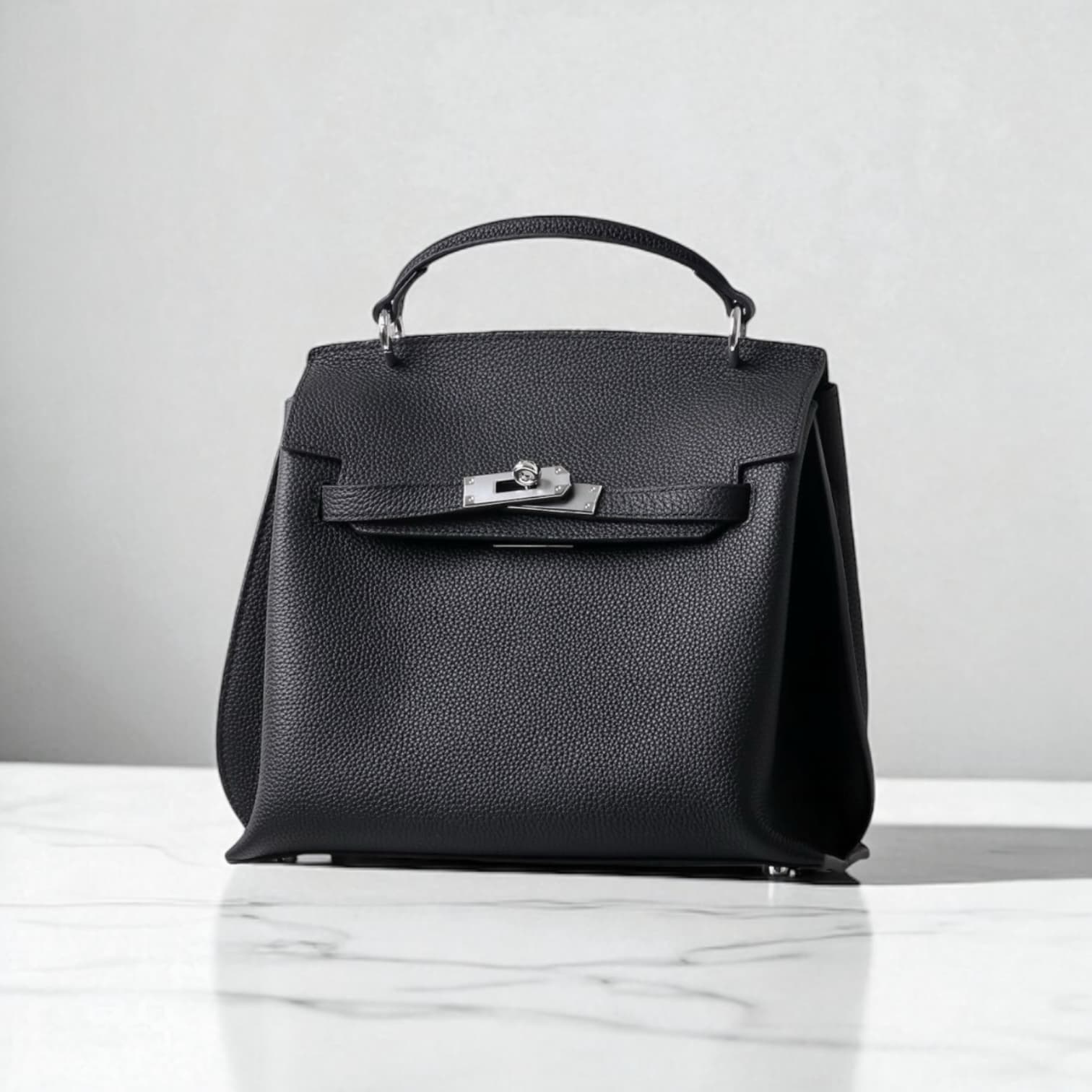 441 牛革フラップベルトバッグ Mサイズ ブラック / 収納力を確保しながら美しいフォルム