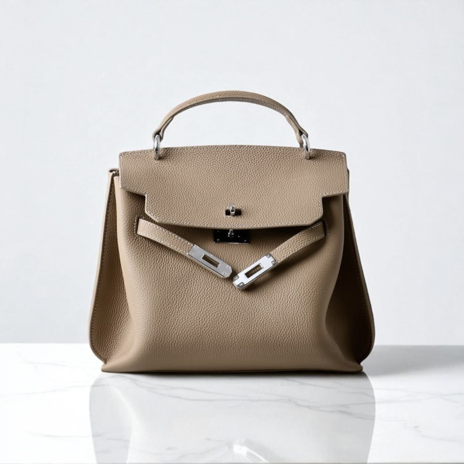 441 牛革フラップベルトバッグ Mサイズ ベージュ / 収納力を確保しながら美しいフォルム