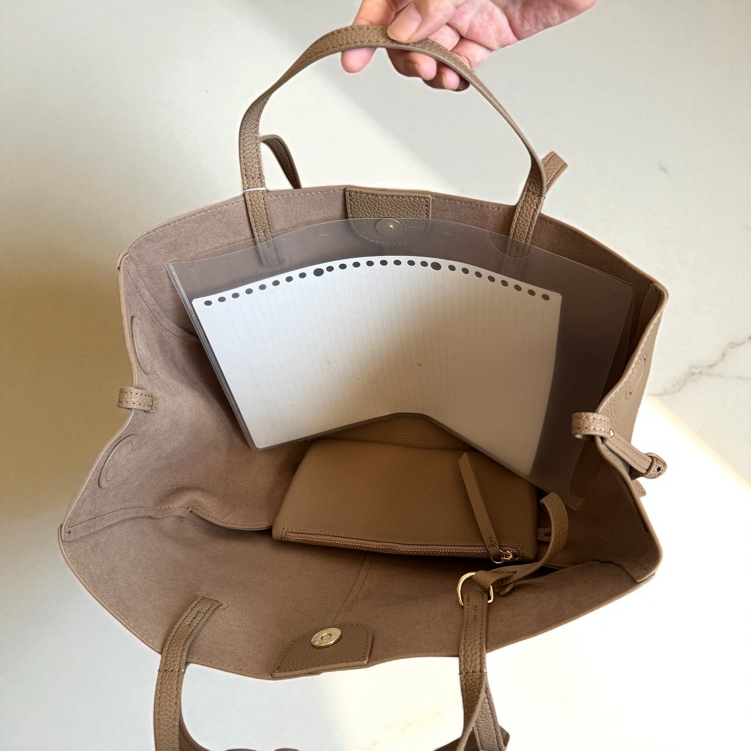 451 本革WHスマートバッグ ベージュ / 2WAYシルエット × 巾着付き本革バッグ / ルビリア