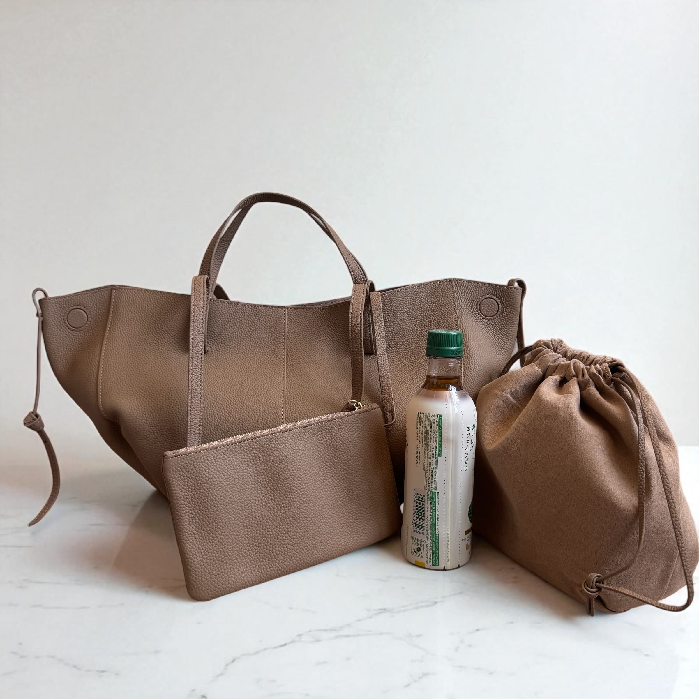 451 本革WHスマートバッグ ベージュ / 2WAYシルエット × 巾着付き本革バッグ / ルビリア