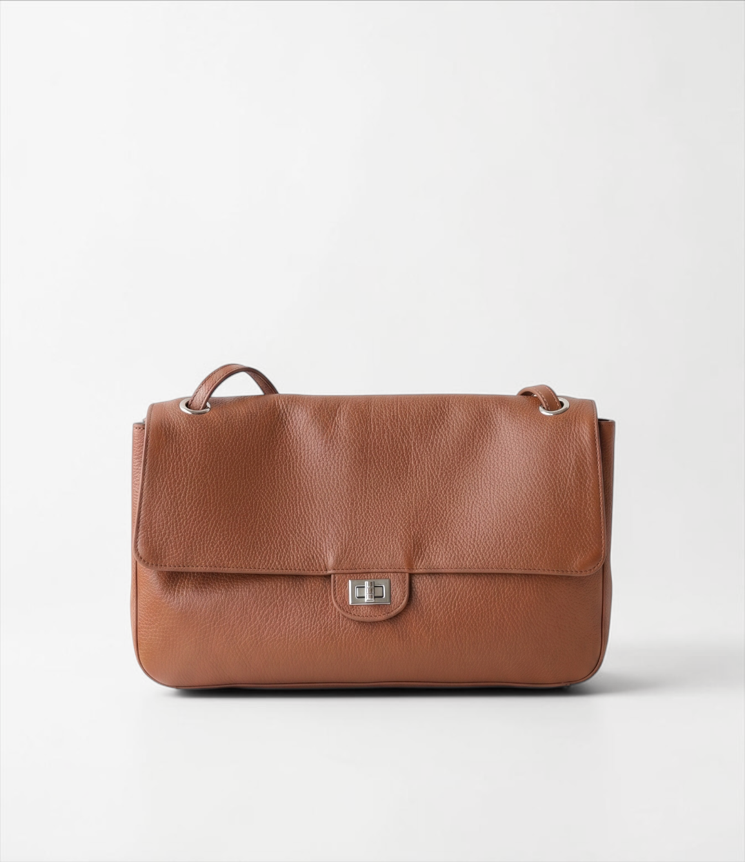 630 牛革フラップ2WAYショルダーバッグM BROWN|横長フォルムの本革バッグ
