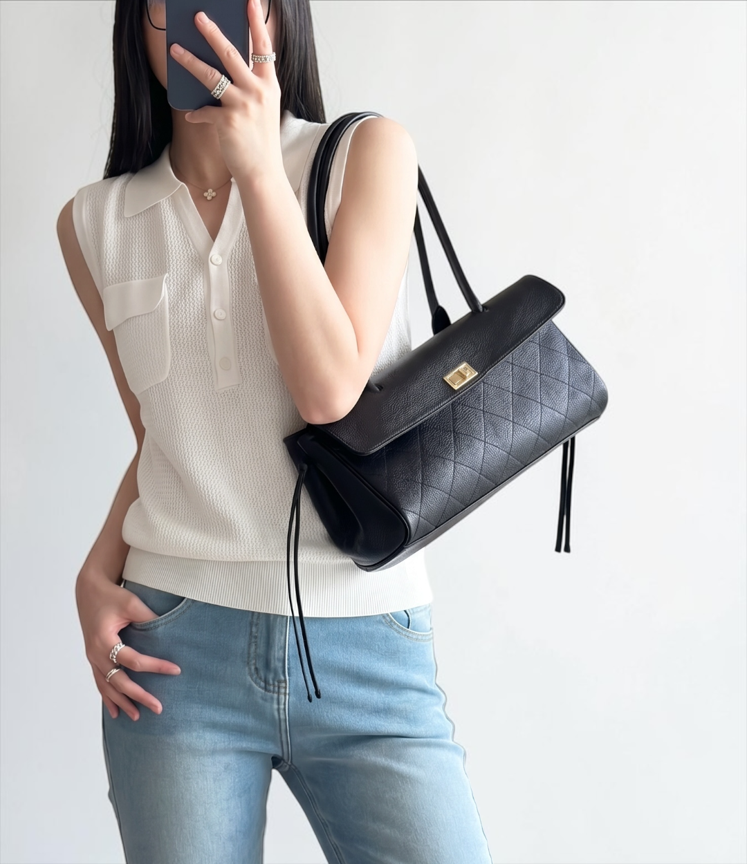 本革ロングハンドルバッグ|BLACK | 上質レザー×高見えキルティング|返品無料【LUVILIA公式】