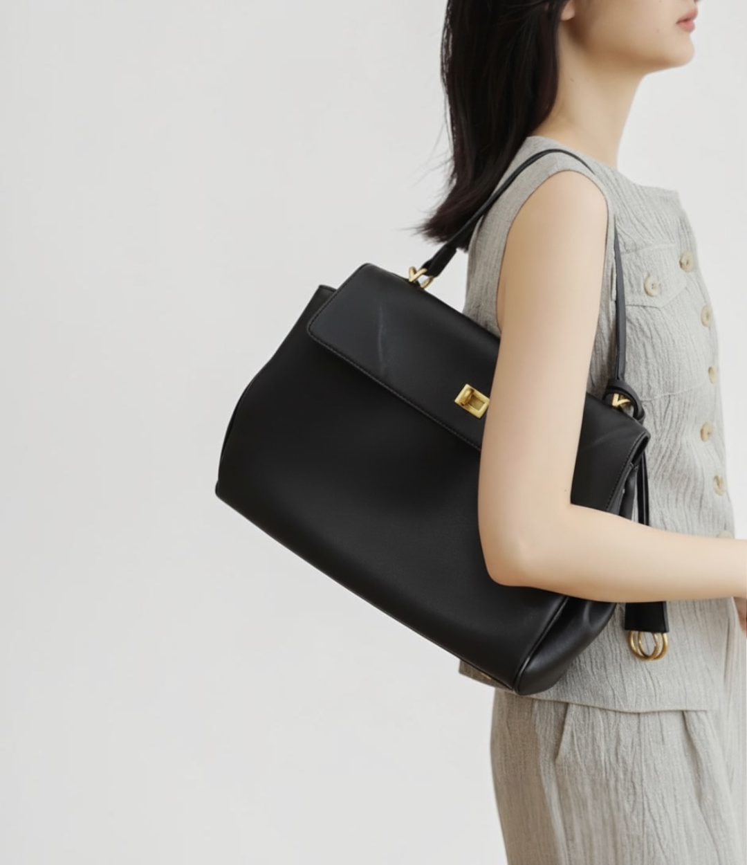 545 本革OHフラップバッグ / BLACK A4対応 2WAY 大人上品通勤バッグ ルビリア LUVILIA