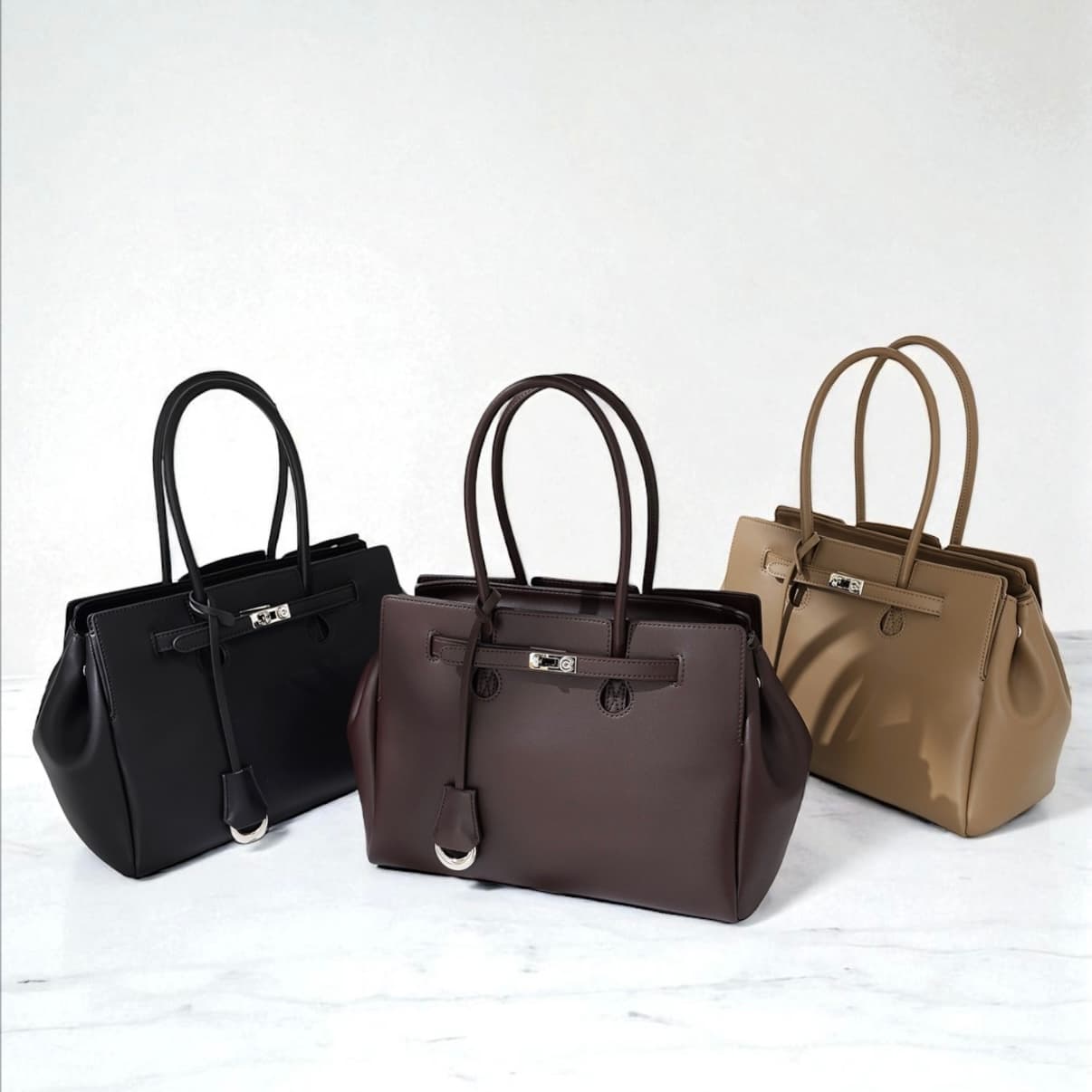 lv488 本革FBトートバッグ ブラック&ブラウン&ベージュ|上質レザー×収納力抜群 ルビリア