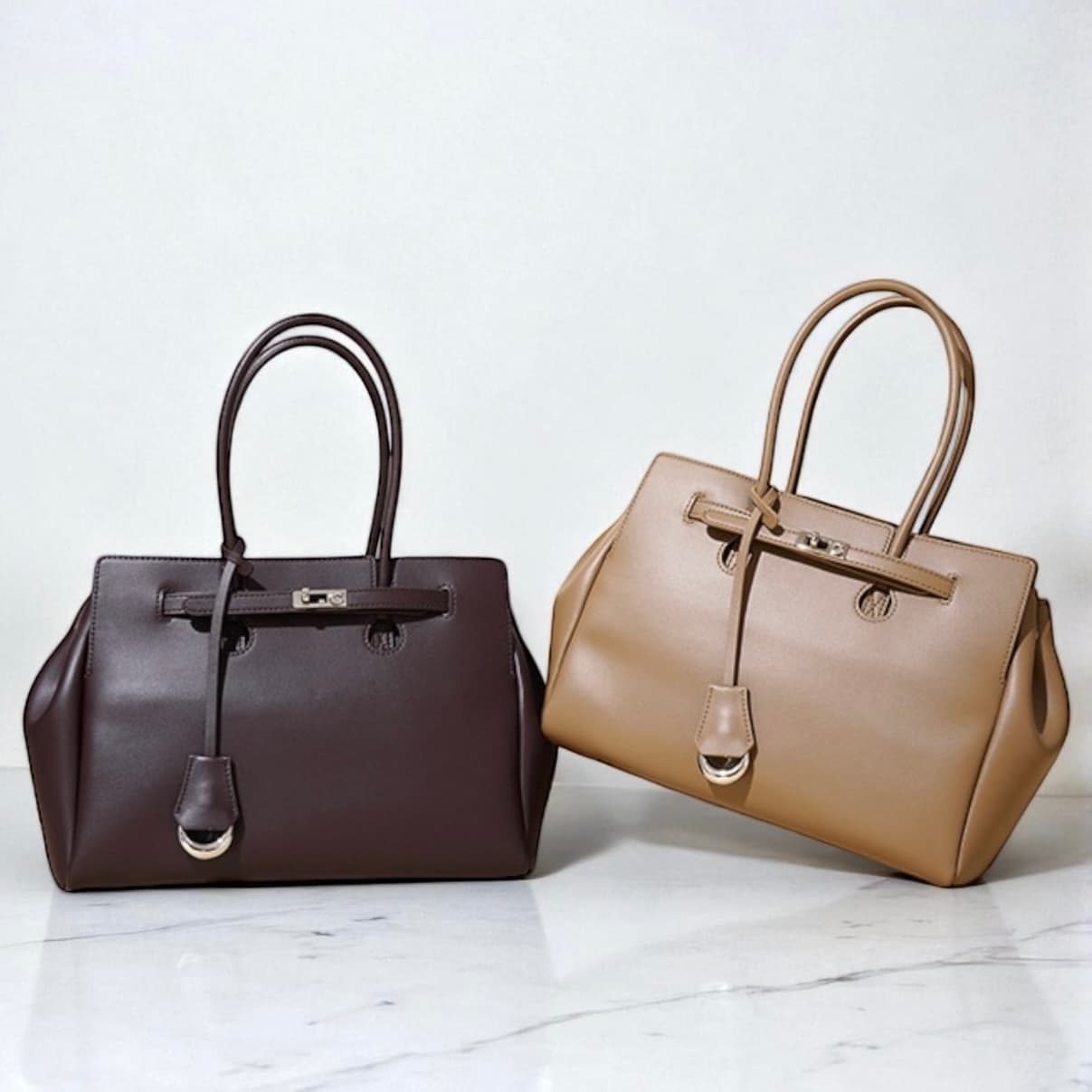 lv488 本革FBトートバッグ ブラウン&ベージュ|上質レザー×収納力抜群 ルビリア