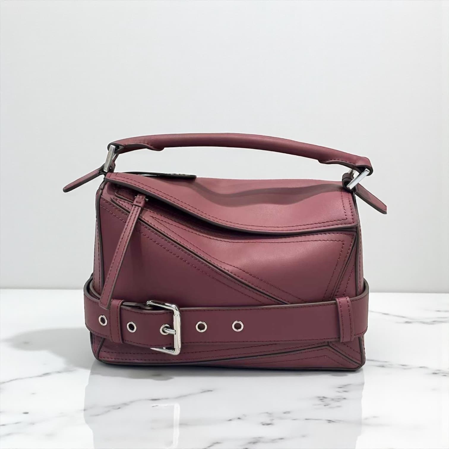 522 本革RBパズルバッグ バーガンディ / フロントベルト付き ショルダーバッグ ルビリア