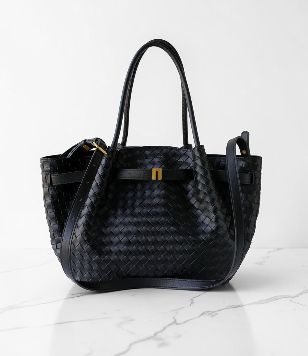 牛革編み込みFBバッグ BLACK 上品に持てる2WAY本革トートバッグ