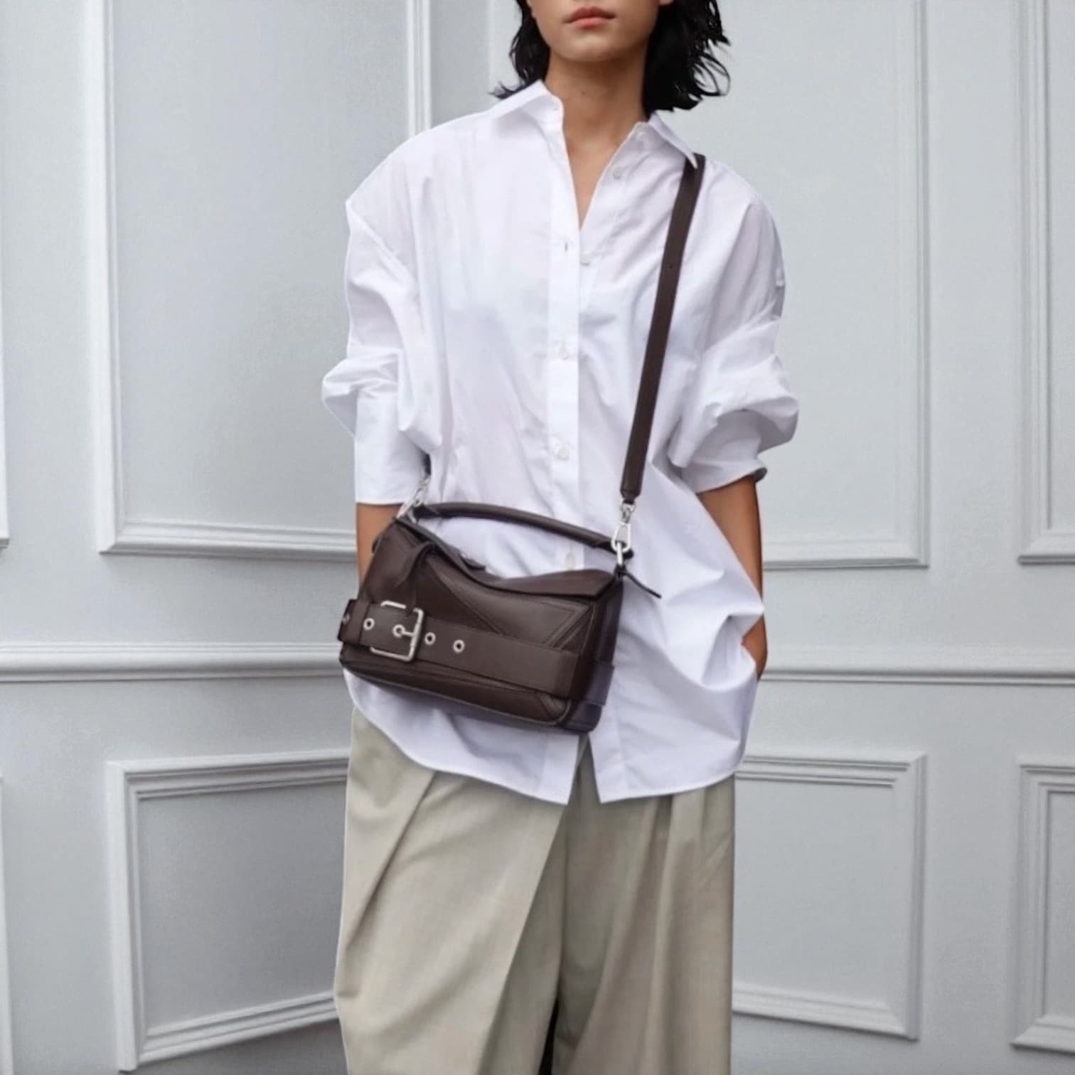 522 本革RBパズルバッグ モカブラウン / フロントベルト付き ショルダーバッグ ルビリア