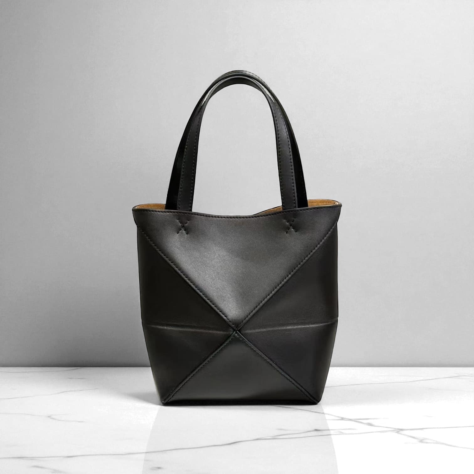 412 本革パズルトートS ブラック 軽量0.3kg 折りたたみ可能ミニトート ルビリア