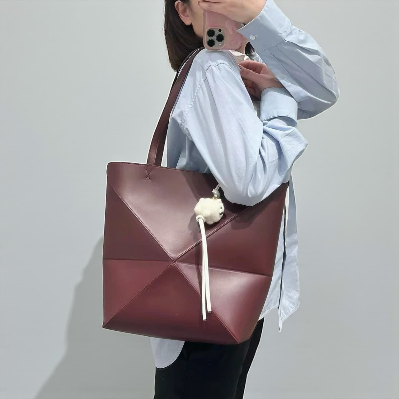 412 本革パズルトートバッグM ワイン 軽量A4対応トート 通勤バッグ ルビリア