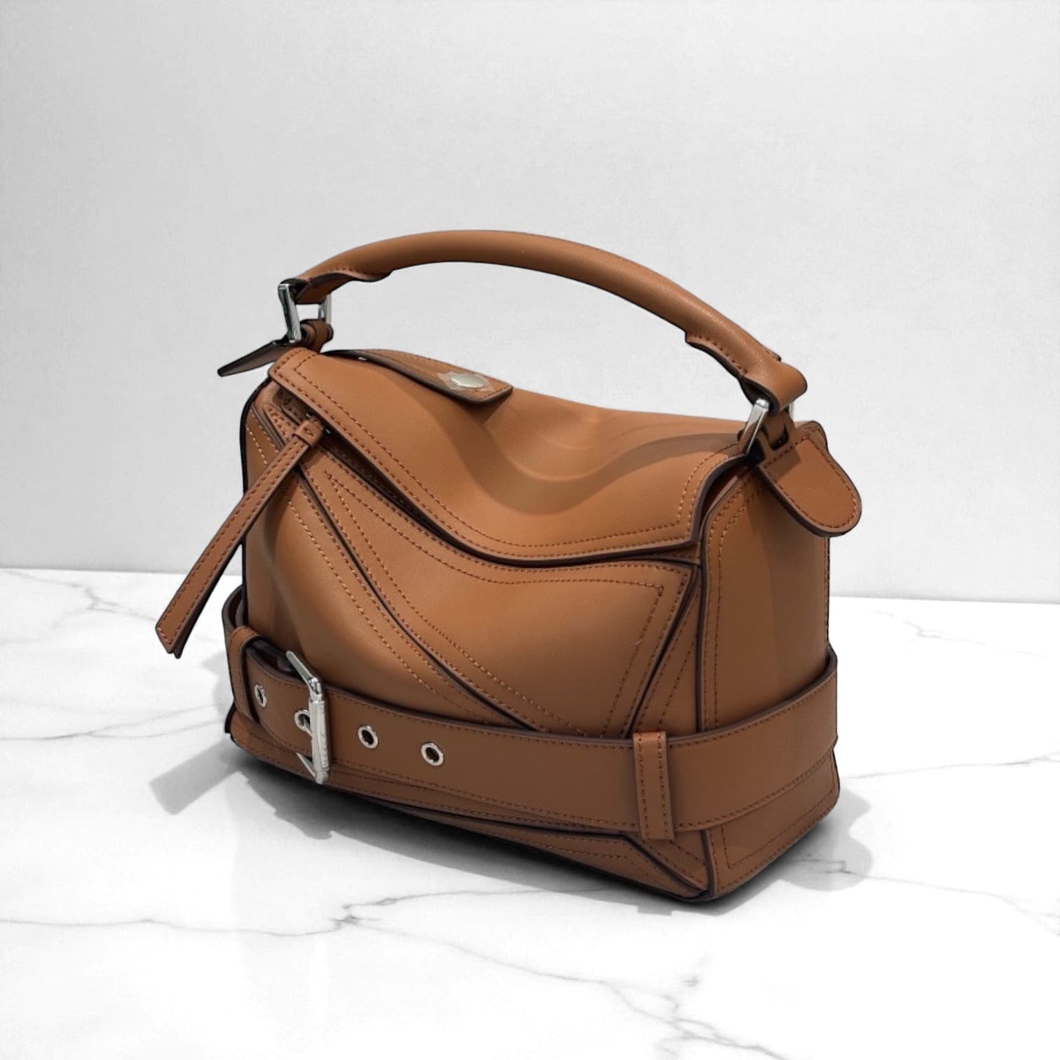 522 本革RBパズルバッグ ブラウン / フロントベルト付き ショルダーバッグ ルビリア