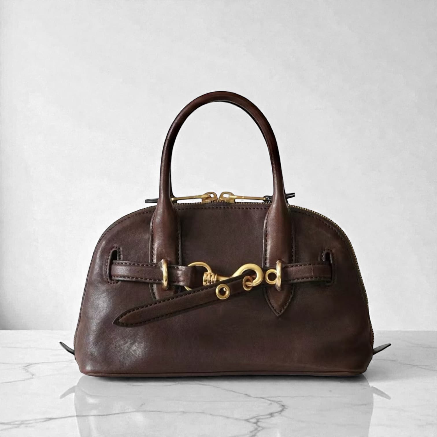 588 本革ボウリングバッグ COFFEE|軽量上質レザーバッグ ルビリア