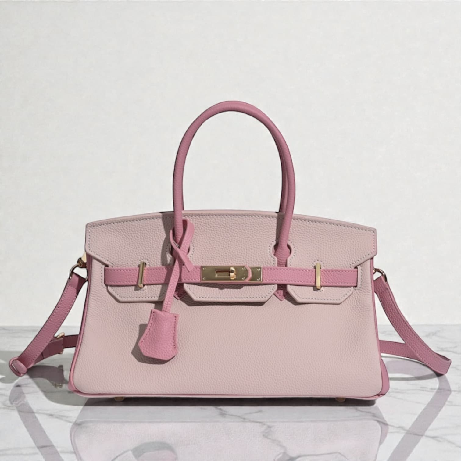 582 本革フロントベルトE&Wバッグ PINK ゴールド金具 通勤・セレモニー対応 ルビリア