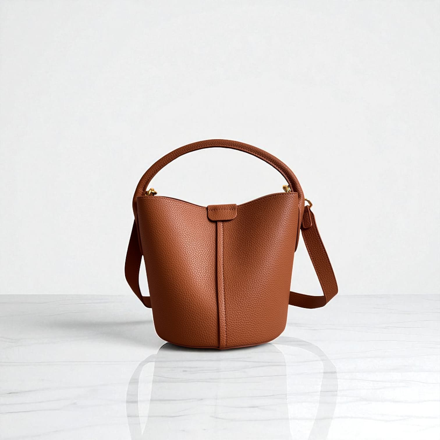 331 牛革TOP’H’バケツバッグ ブラウン|2WAYシルエットで通勤にも休日にも