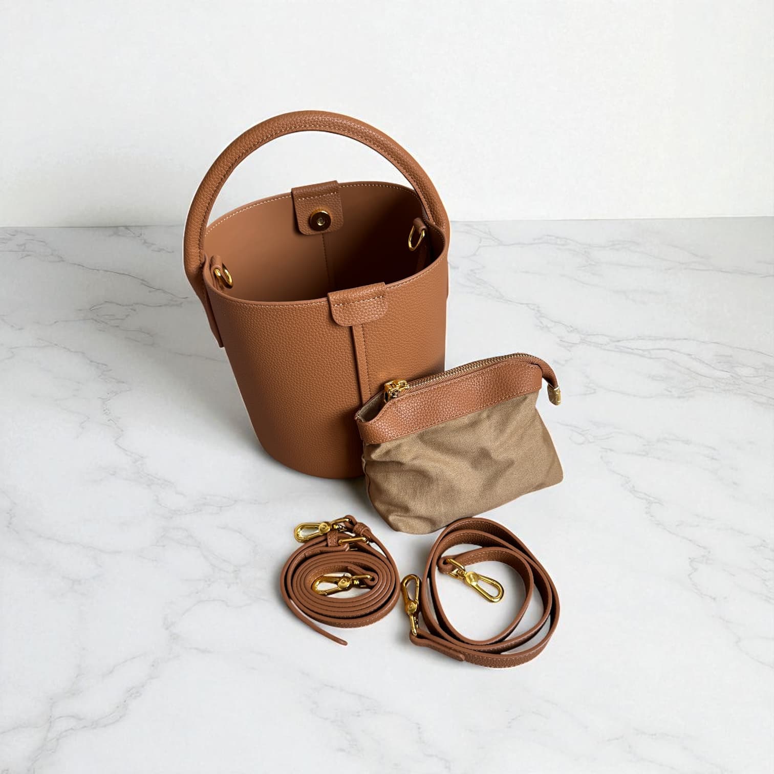 331 牛革TOP’H’バケツバッグ ブラウン|2WAYシルエットで通勤にも休日にも