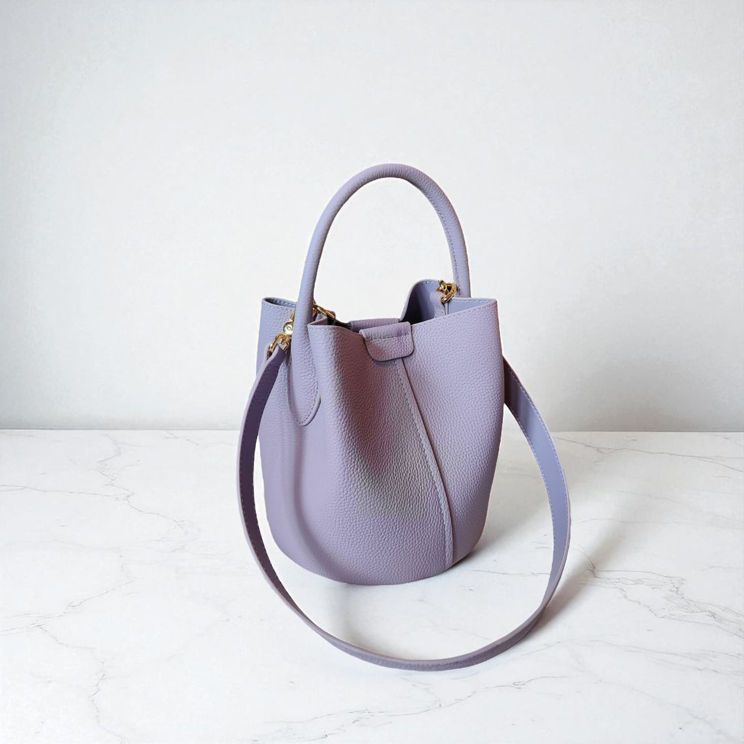 331 牛革TOP’H’バケツバッグ パープル|2WAYシルエットで通勤にも休日にも