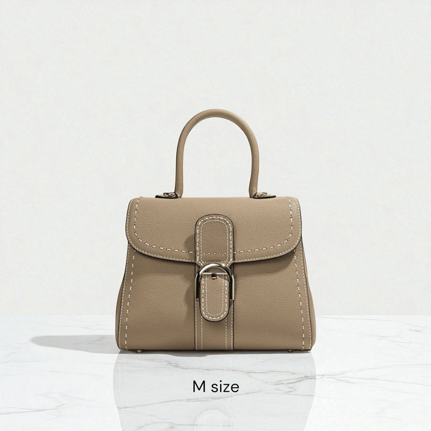 310 牛革TOP“H”ステッチバッグ Mサイズ|休日にもフォーマルにも映える上質レザー/BEIGE