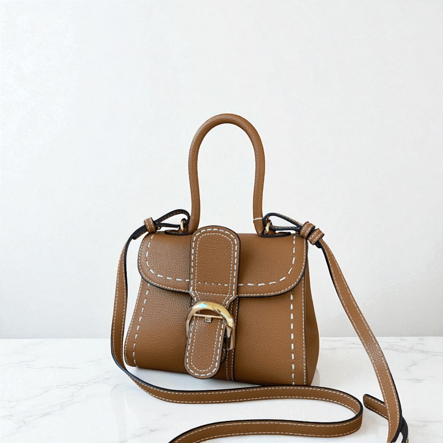 310 牛革TOP“H”ステッチバッグ Sサイズ|休日にもフォーマルにも映える上質レザー/BROWN