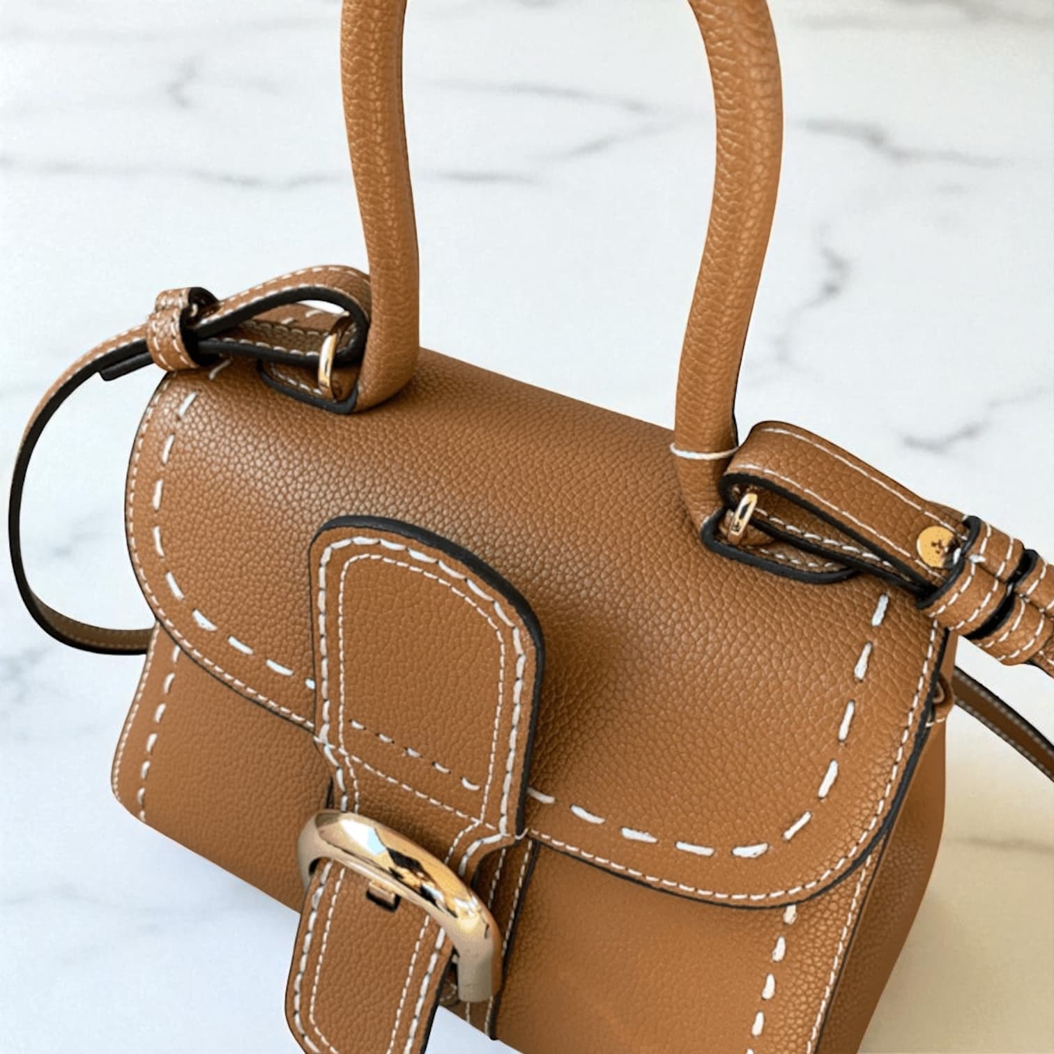 310 牛革TOP“H”ステッチバッグ Sサイズ|休日にもフォーマルにも映える上質レザー/BROWN