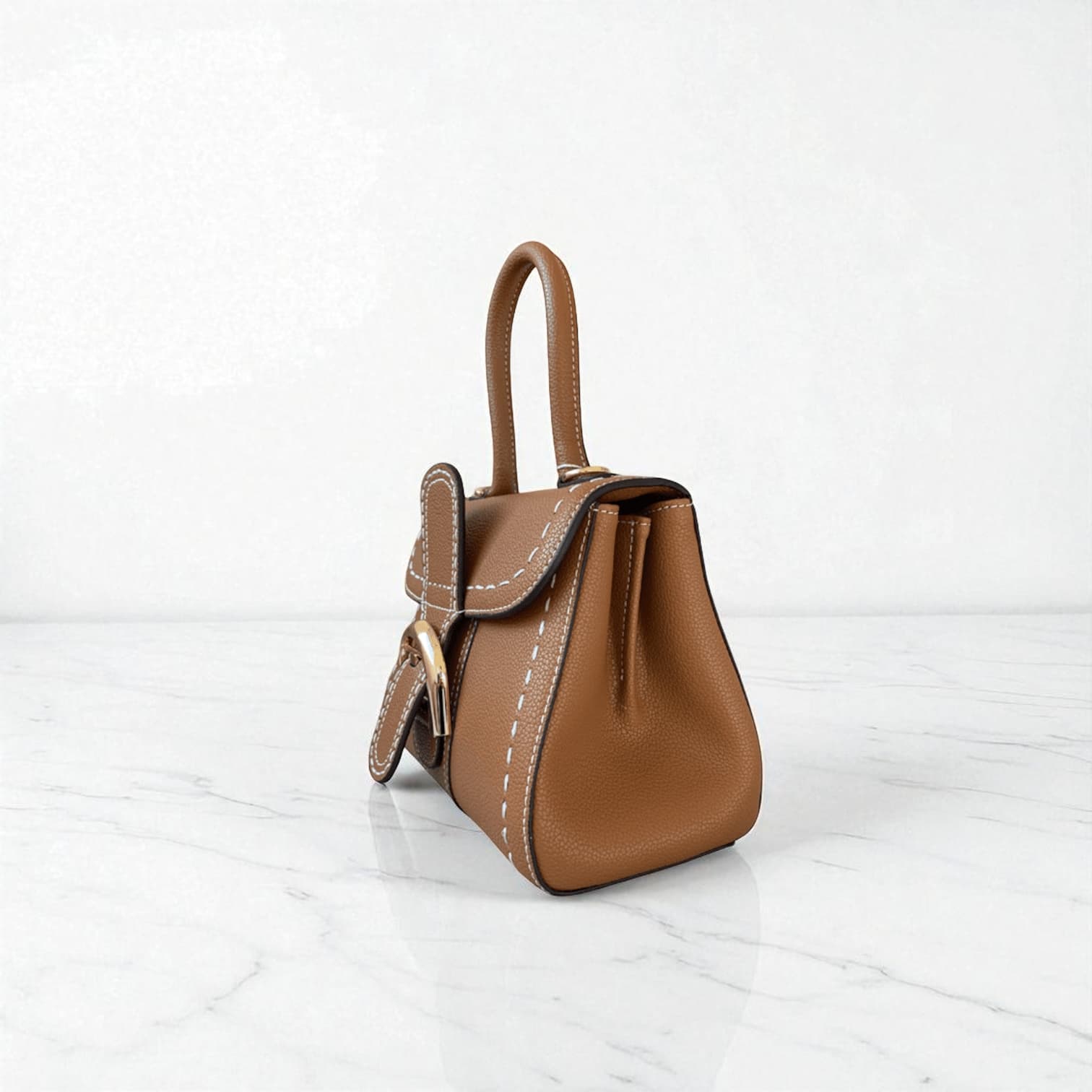 310 牛革TOP“H”ステッチバッグ Sサイズ|休日にもフォーマルにも映える上質レザー/BROWN