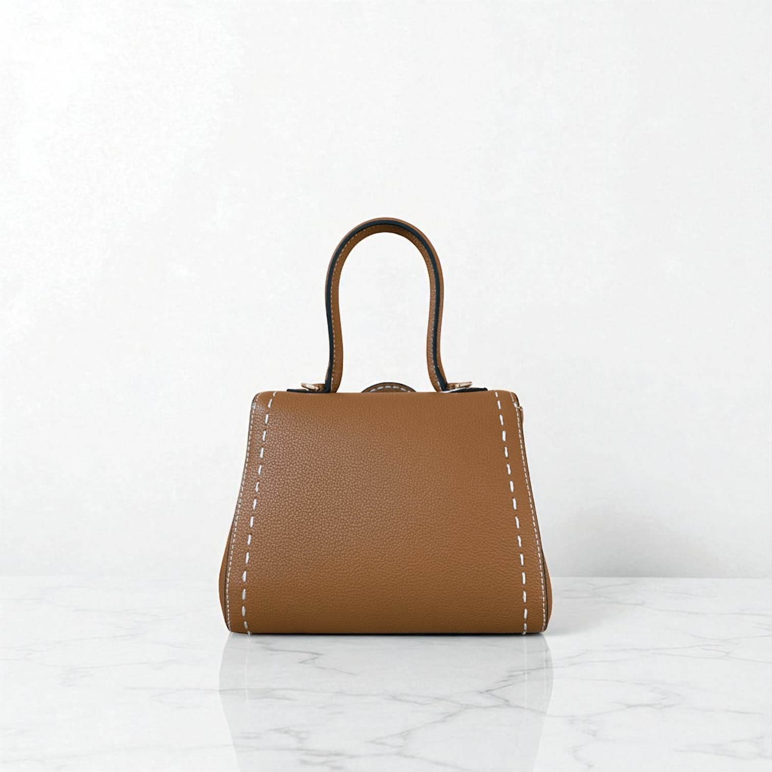 310 牛革TOP“H”ステッチバッグ Sサイズ|休日にもフォーマルにも映える上質レザー/BROWN