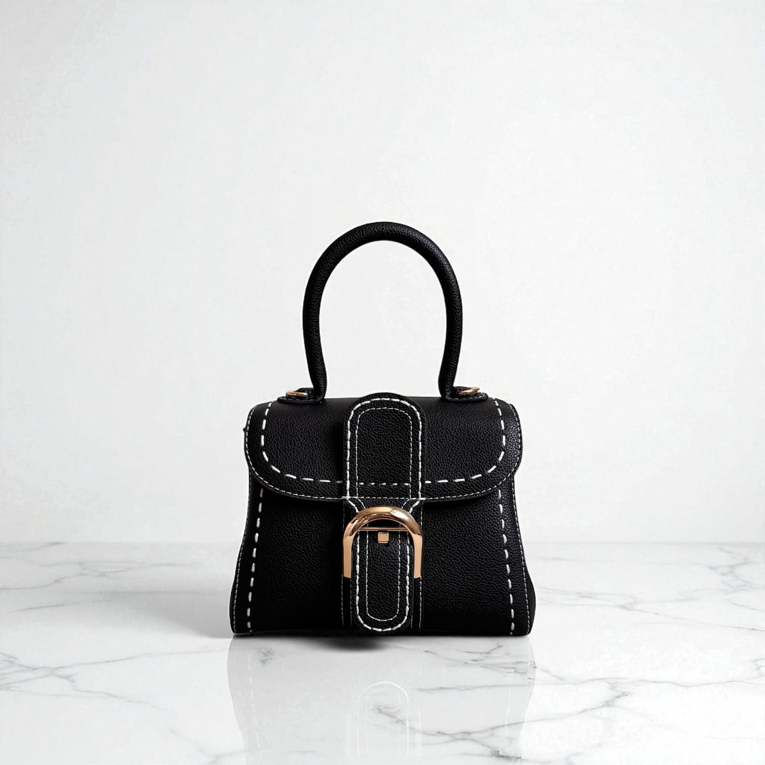 310 牛革TOP“H”ステッチバッグ Sサイズ|休日にもフォーマルにも映える上質レザー/BLACK