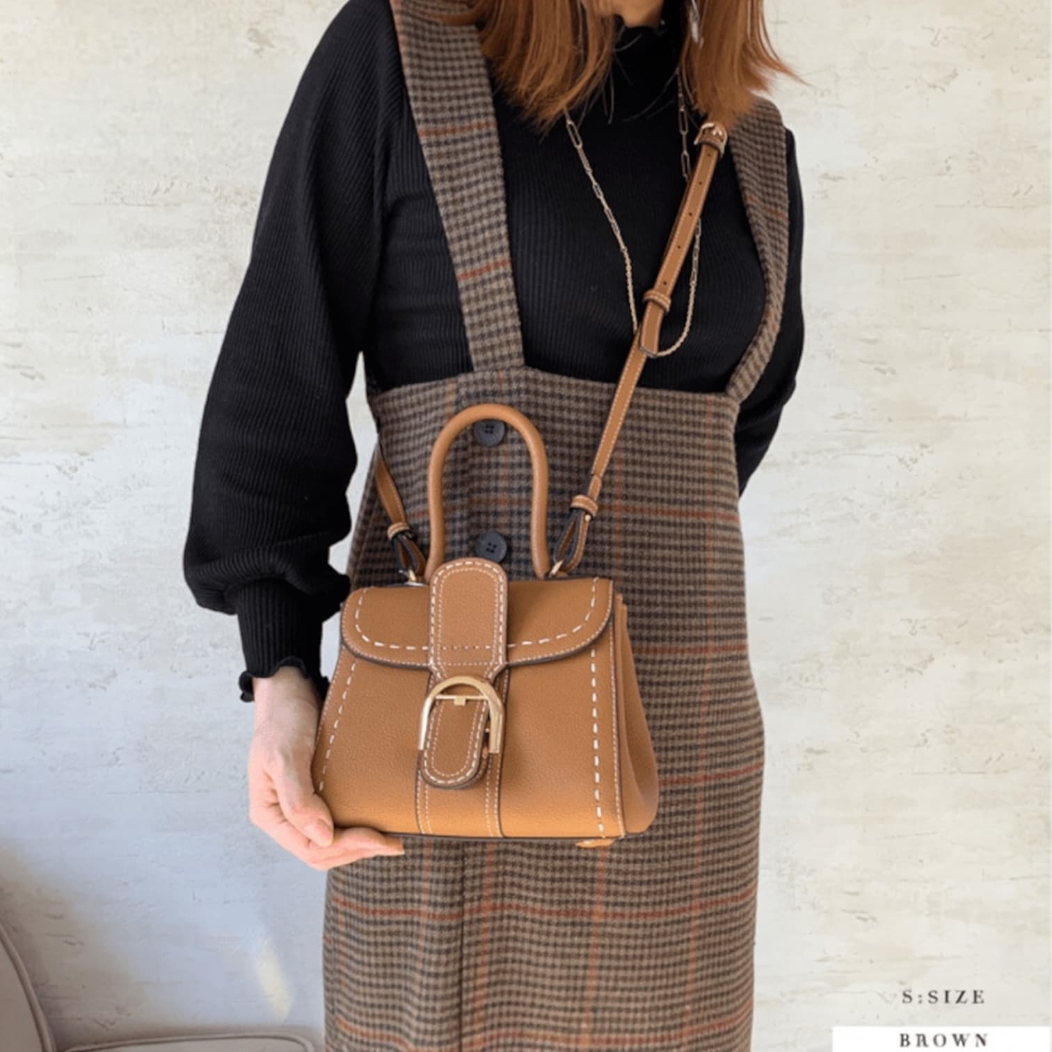 310 牛革TOP“H”ステッチバッグ Sサイズ|休日にもフォーマルにも映える上質レザー/BROWN