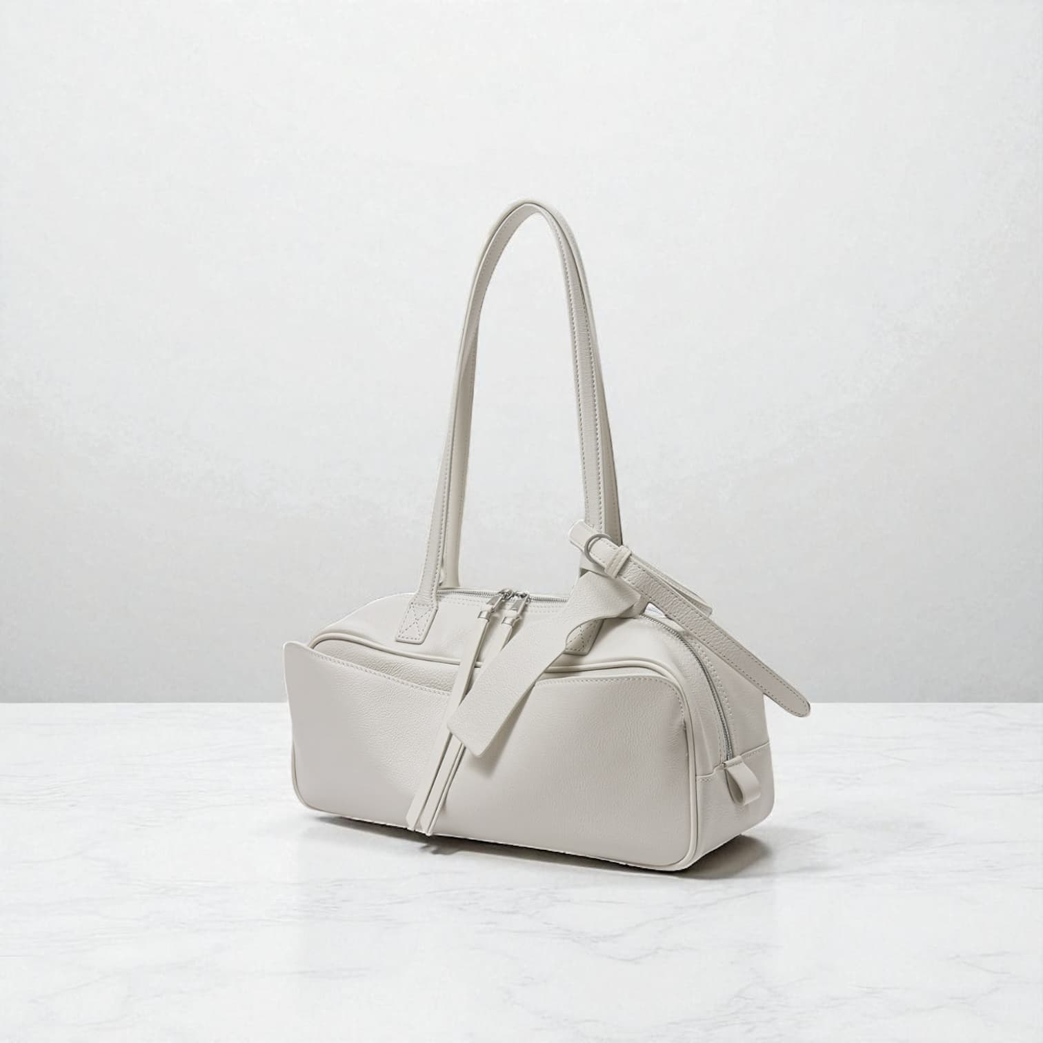 456 本革LHボストンバッグ ホワイト|広めマチで収納力抜群