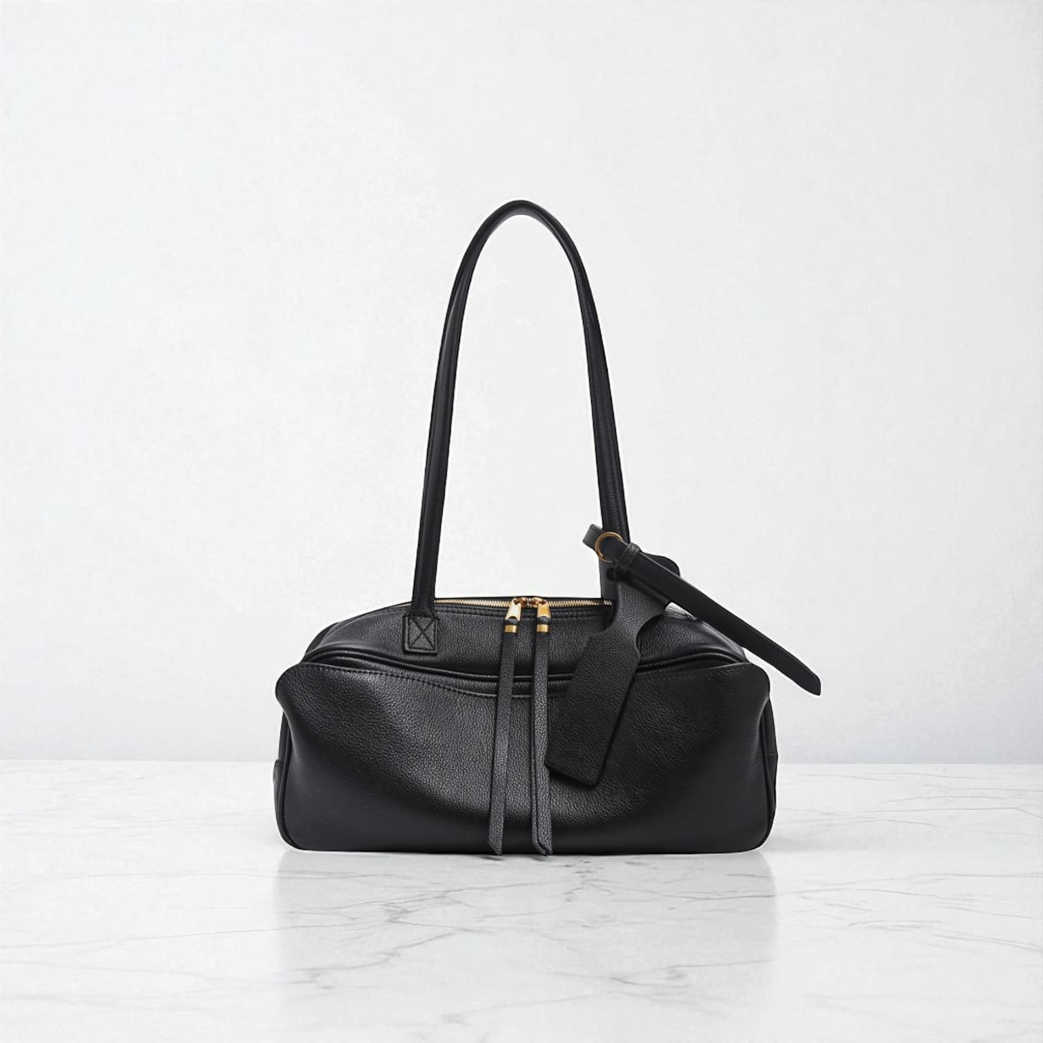 456 本革LHボストンバッグ ブラック|広めマチで収納力抜群