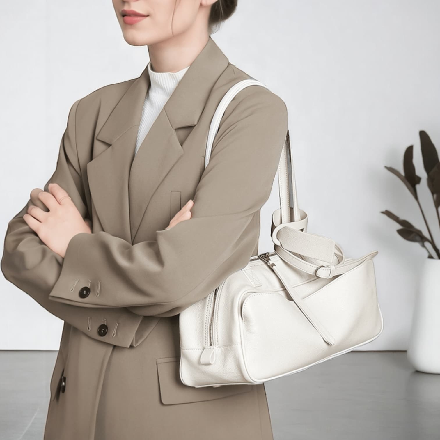 456 本革LHボストンバッグ ホワイト|広めマチで収納力抜群