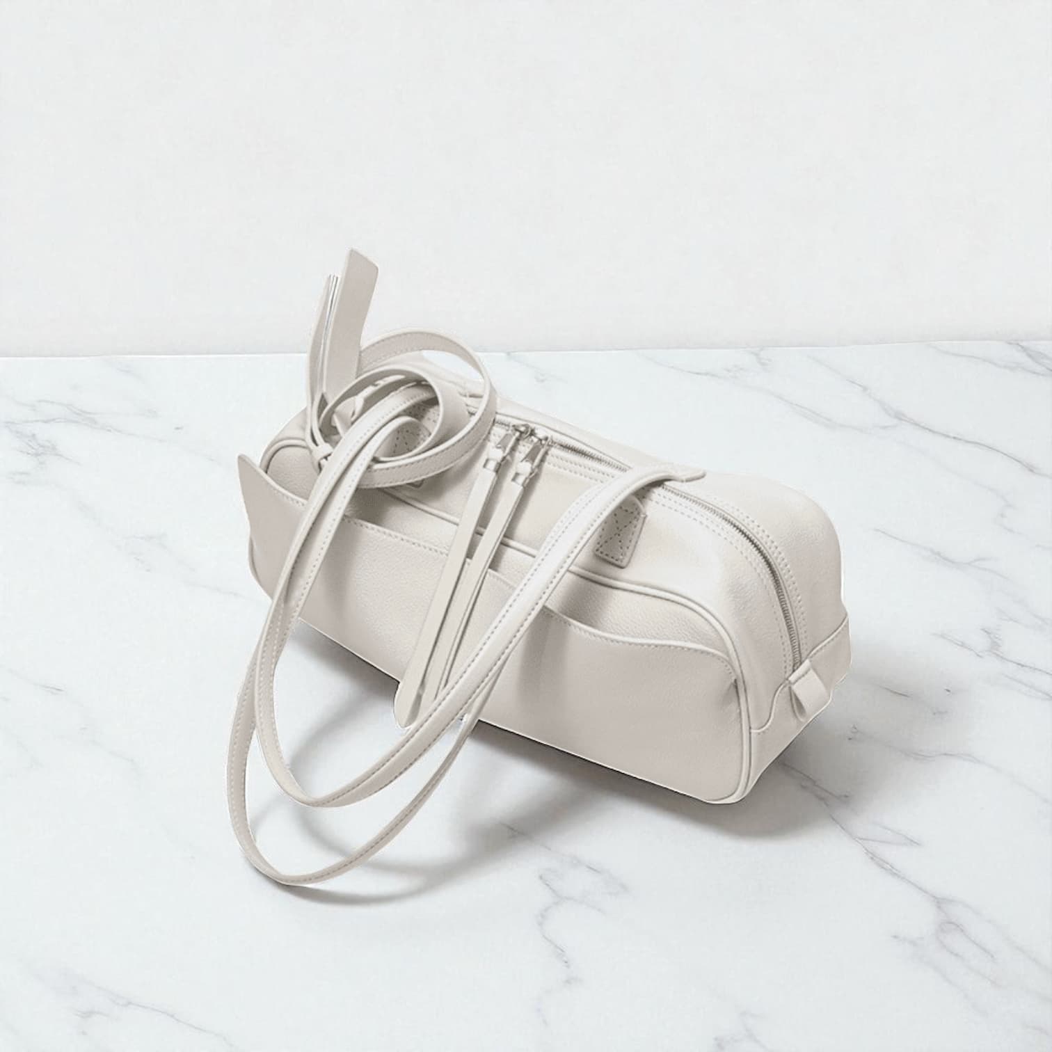 456 本革LHボストンバッグ ホワイト|広めマチで収納力抜群