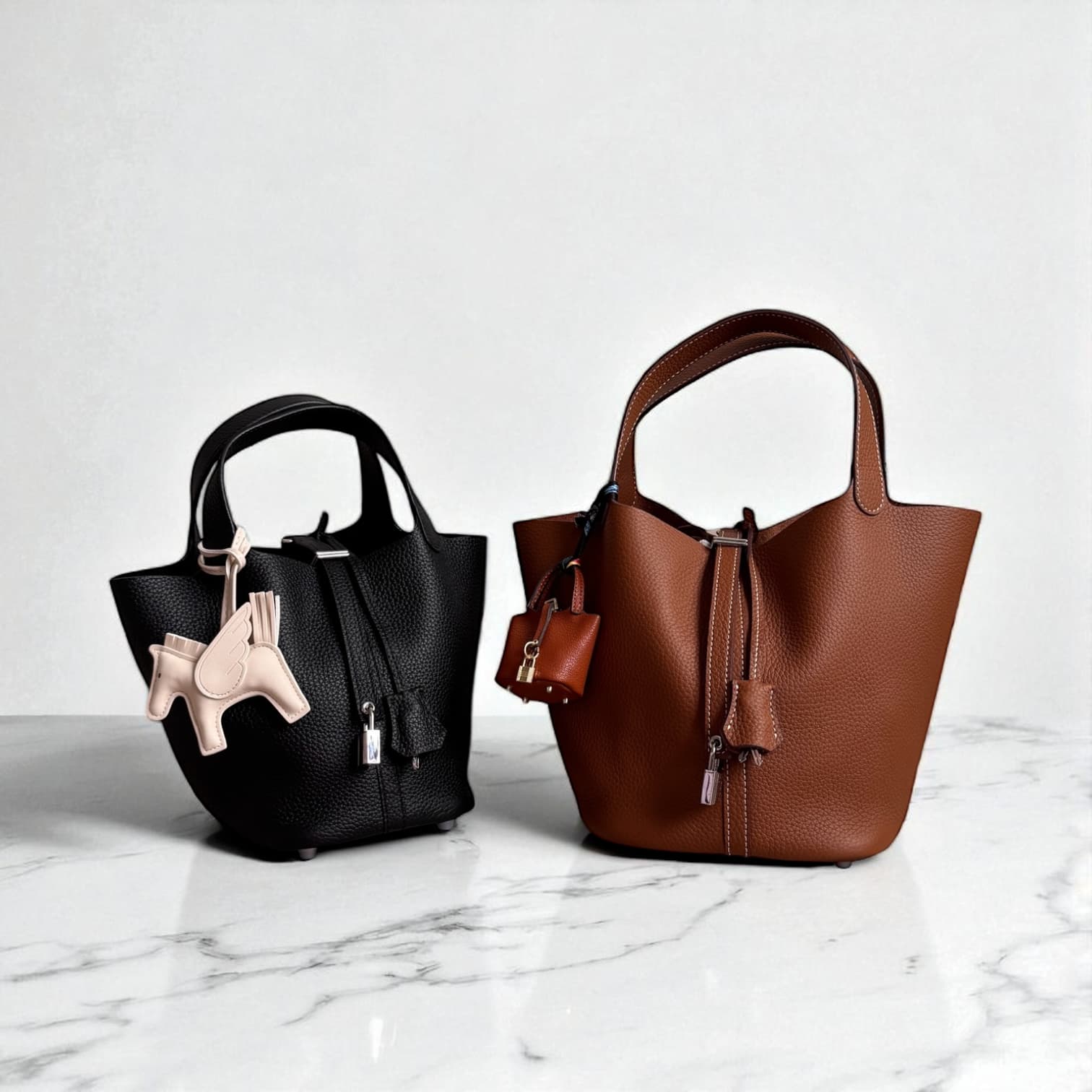 101 本革ピコタンバッグ Sサイズ ブラック Mサイズ ブラウン 巾着ポーチ付き ルビリア