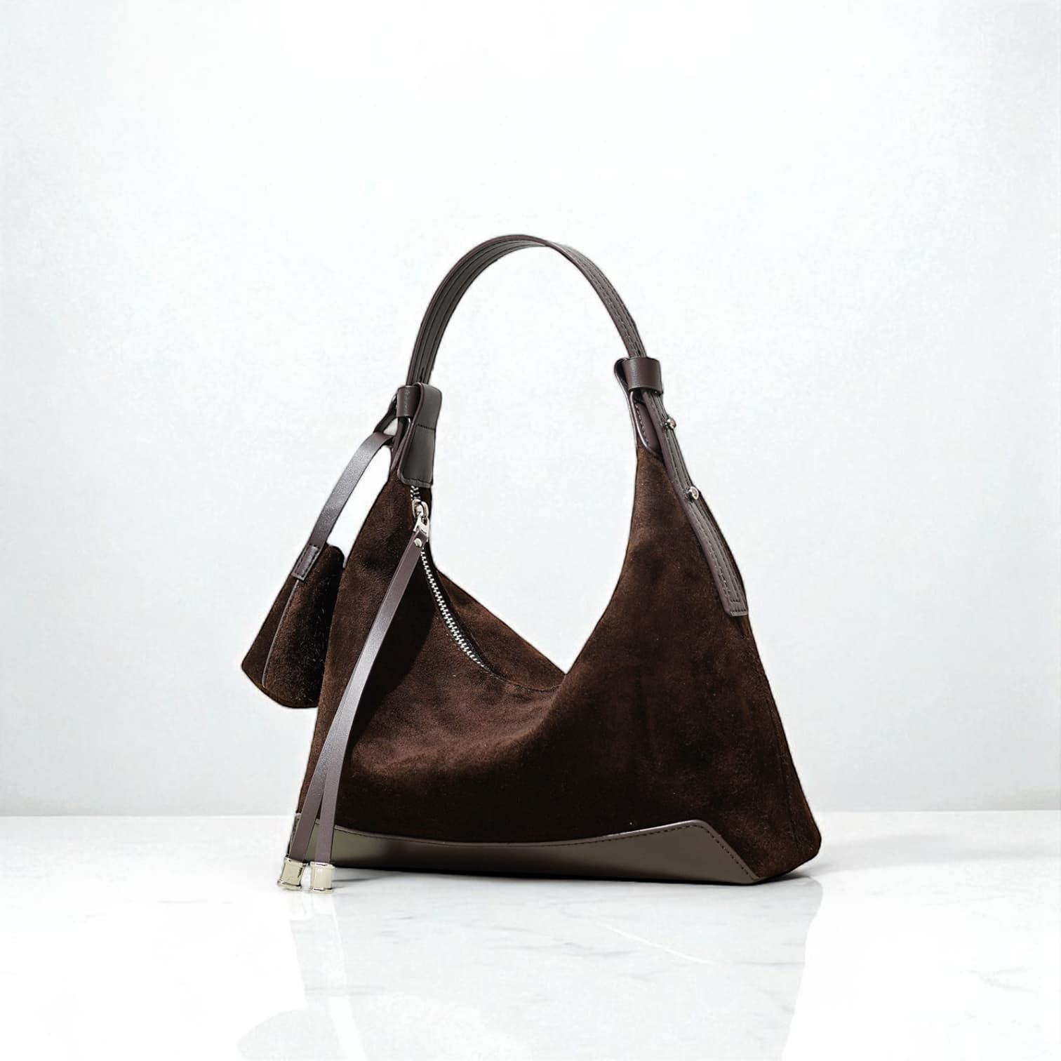 489 本革スウェードHMバッグ モカ / 2WAY仕様 ミニバッグ付き ルビリア