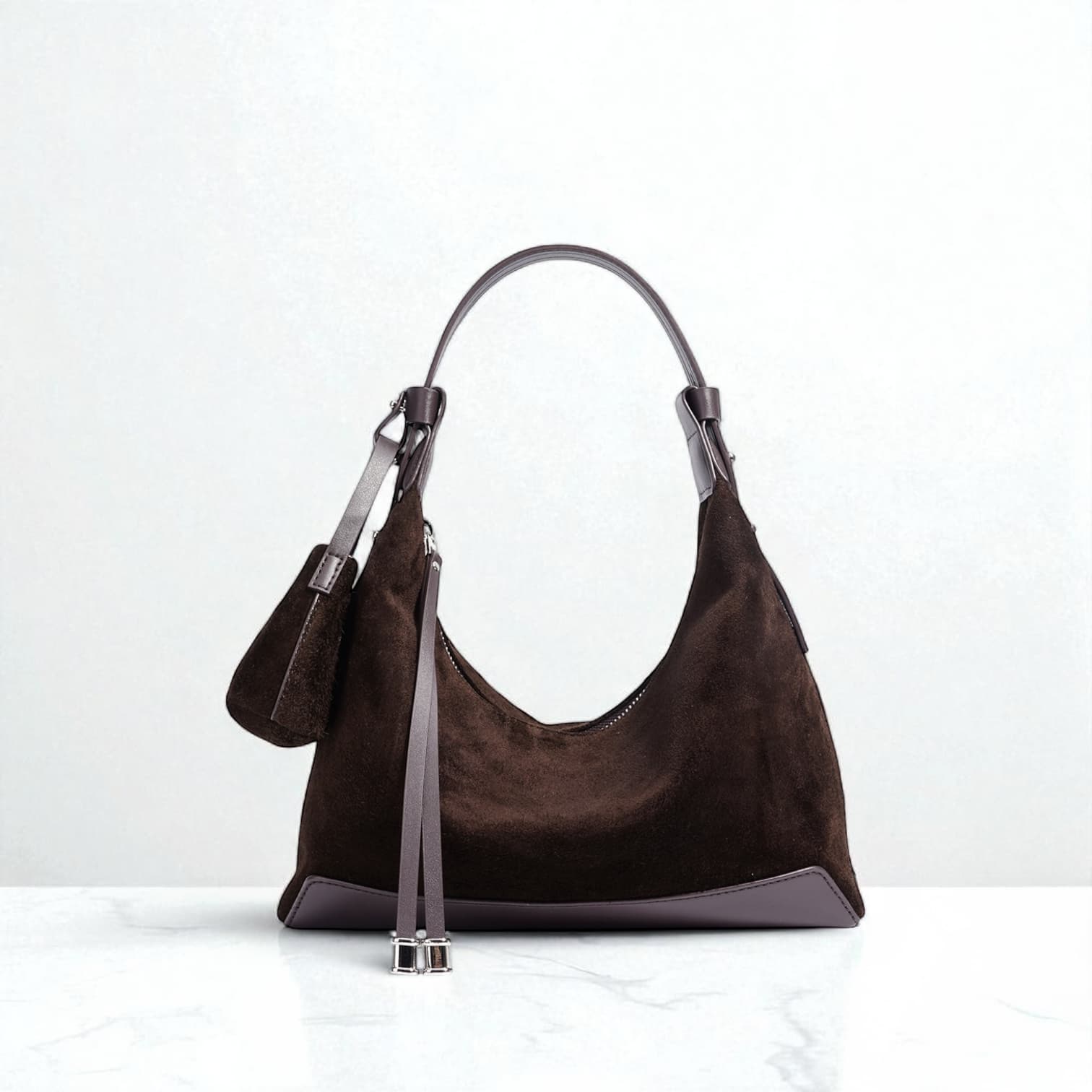 489 本革スウェードHMバッグ モカ / 2WAY仕様 ミニバッグ付き ルビリア