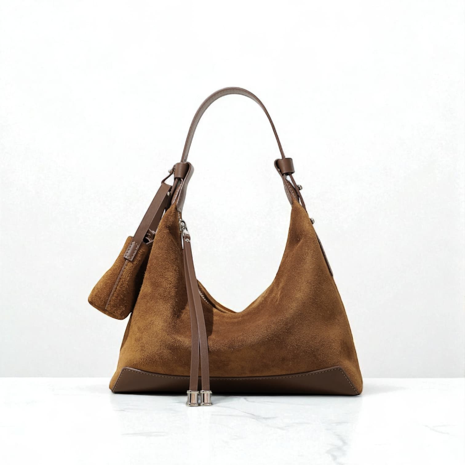 489 本革スウェードHMバッグ ブラウン / 2WAY仕様 ミニバッグ付き ルビリア