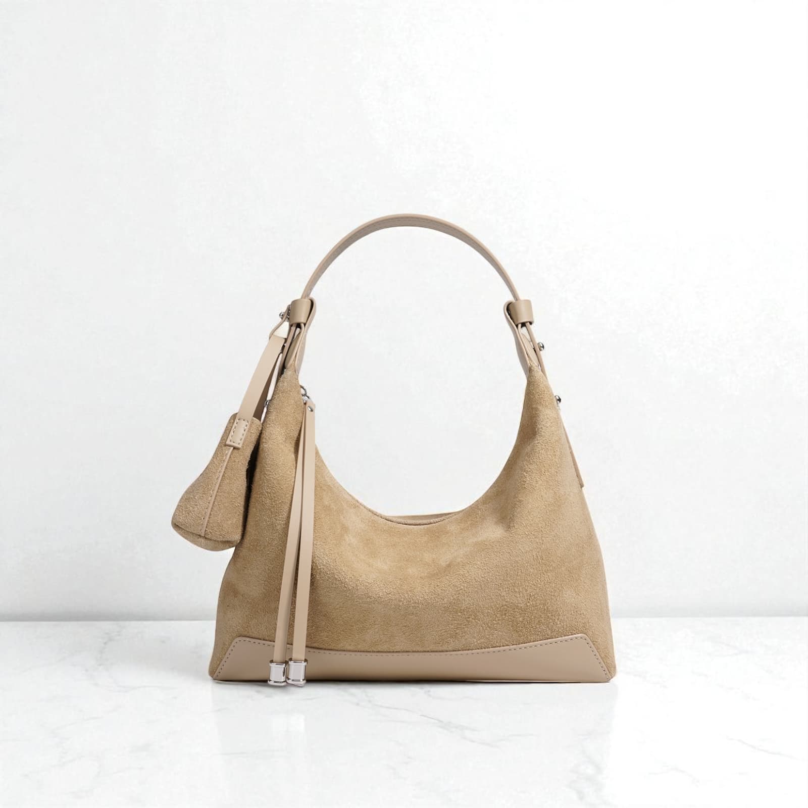 489 本革スウェードHMバッグ ベージュ / 2WAY仕様 ミニバッグ付き ルビリア