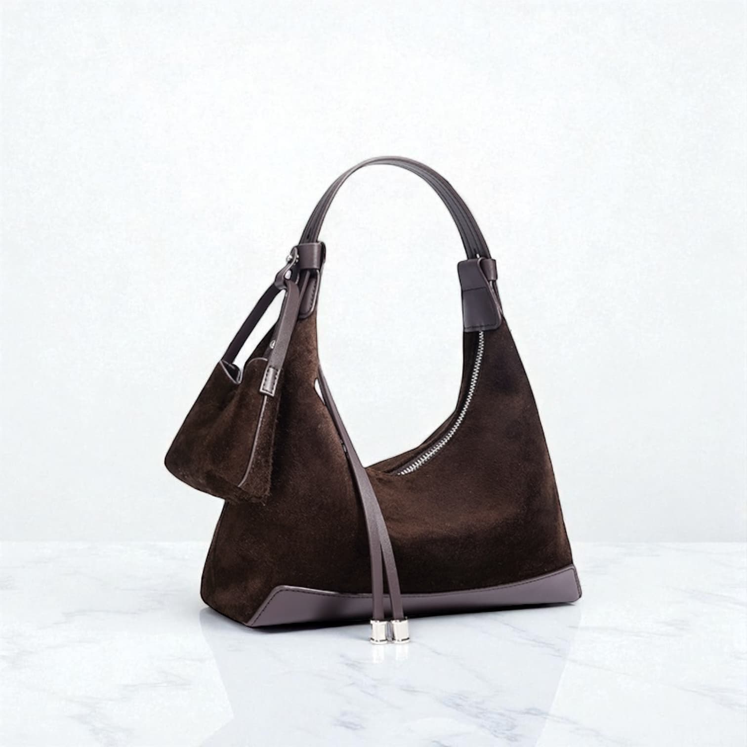 489 本革スウェードHMバッグ モカ / 2WAY仕様 ミニバッグ付き ルビリア