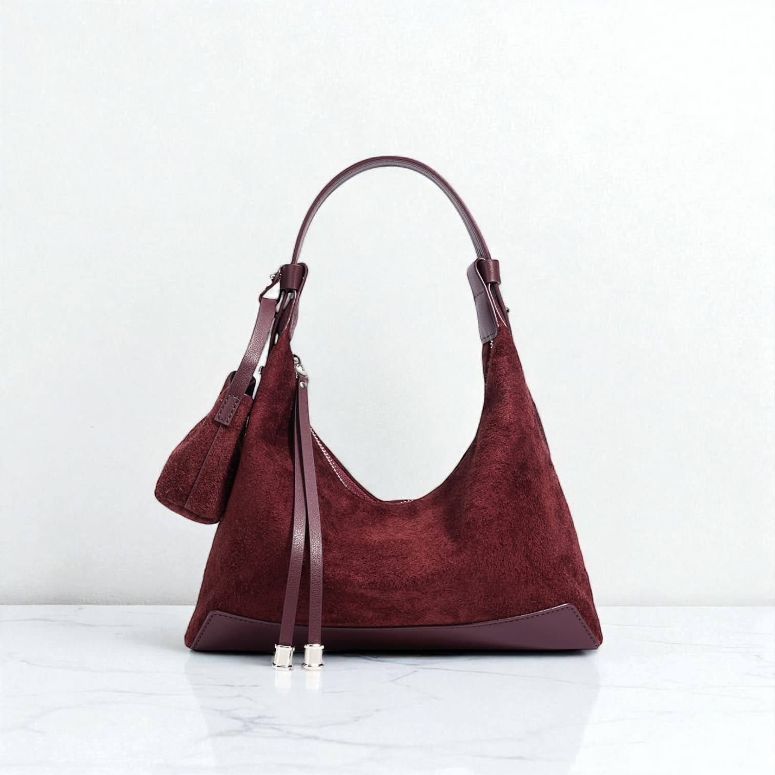 489 本革スウェードHMバッグ レッド / 2WAY仕様 ミニバッグ付き ルビリア