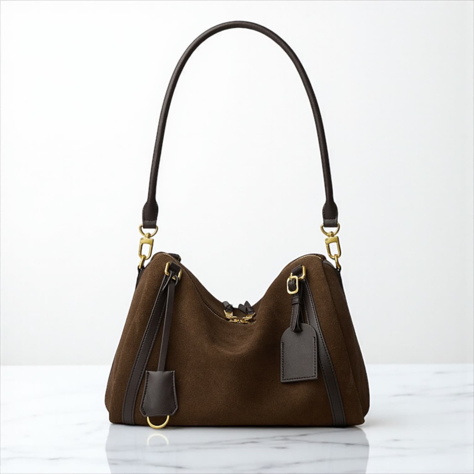 497 本革WBボストンバッグ モカ|上質スウェード×大容量デザイン ルビリア