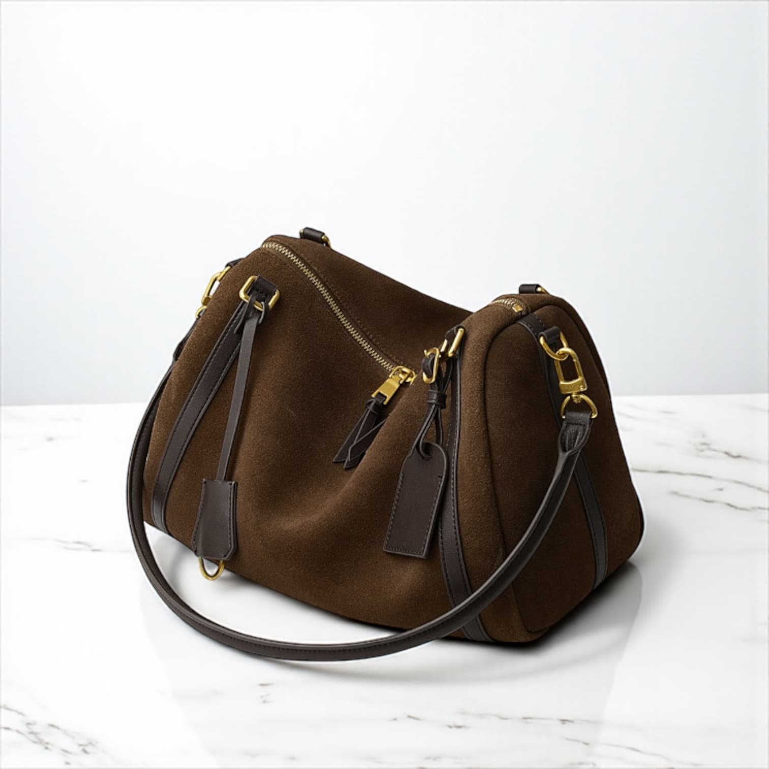 497 本革WBボストンバッグ モカ|上質スウェード×大容量デザイン ルビリア