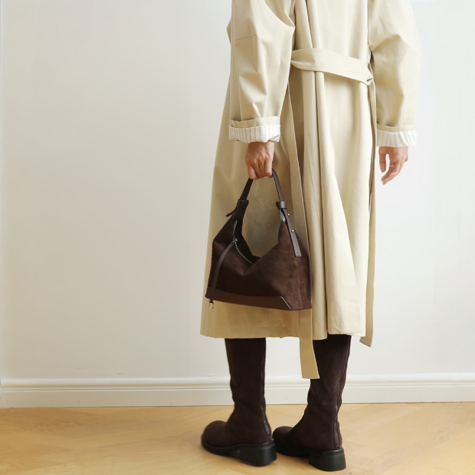 489 本革スウェードHMバッグ モカ / 2WAY仕様 ミニバッグ付き ルビリア