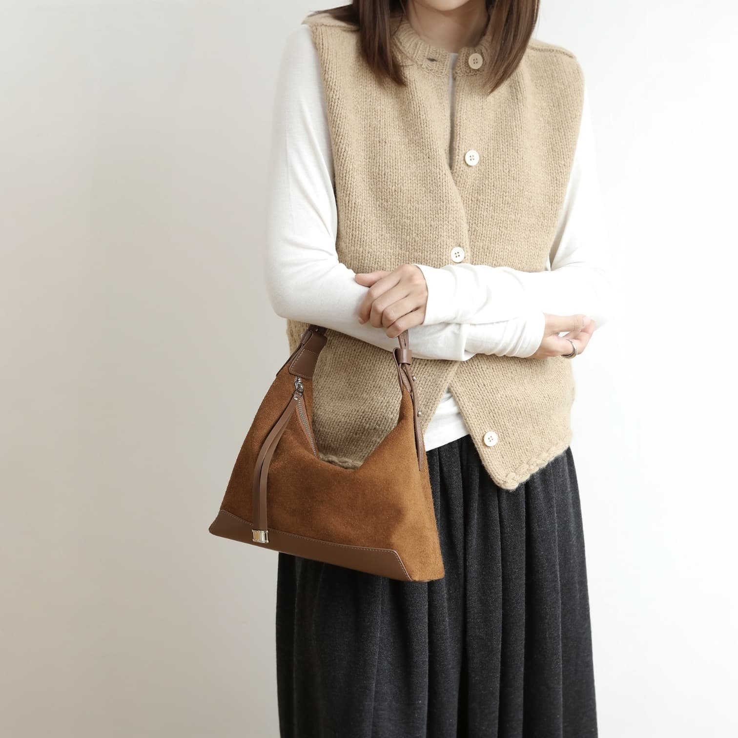 489 本革スウェードHMバッグ ブラウン / 2WAY仕様 ミニバッグ付き ルビリア