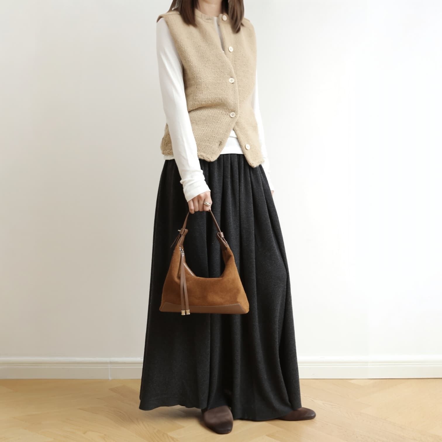 489 本革スウェードHMバッグ ブラウン / 2WAY仕様 ミニバッグ付き ルビリア