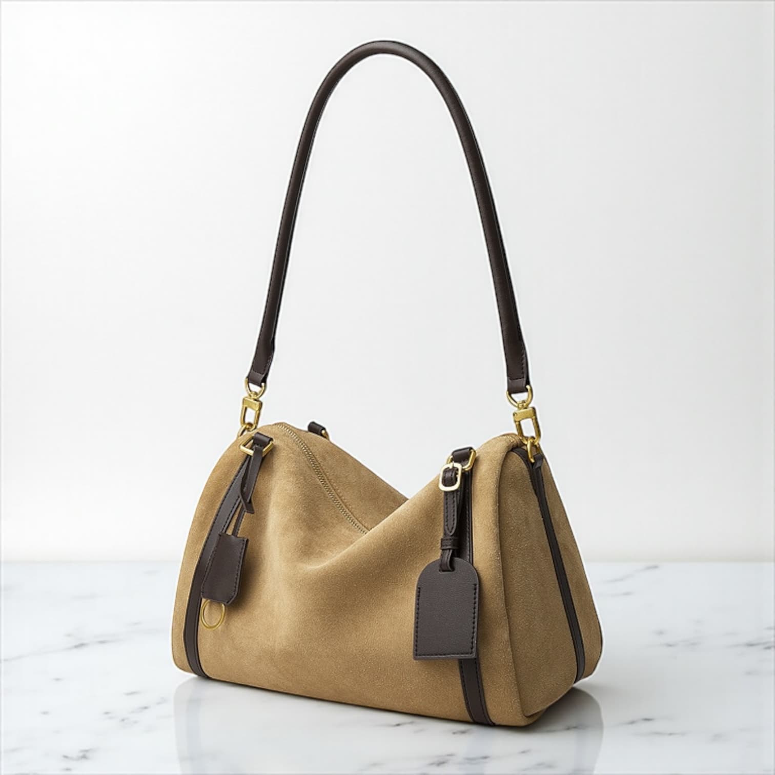 497 本革WBボストンバッグ ベージュ|上質スウェード×大容量デザイン ルビリア