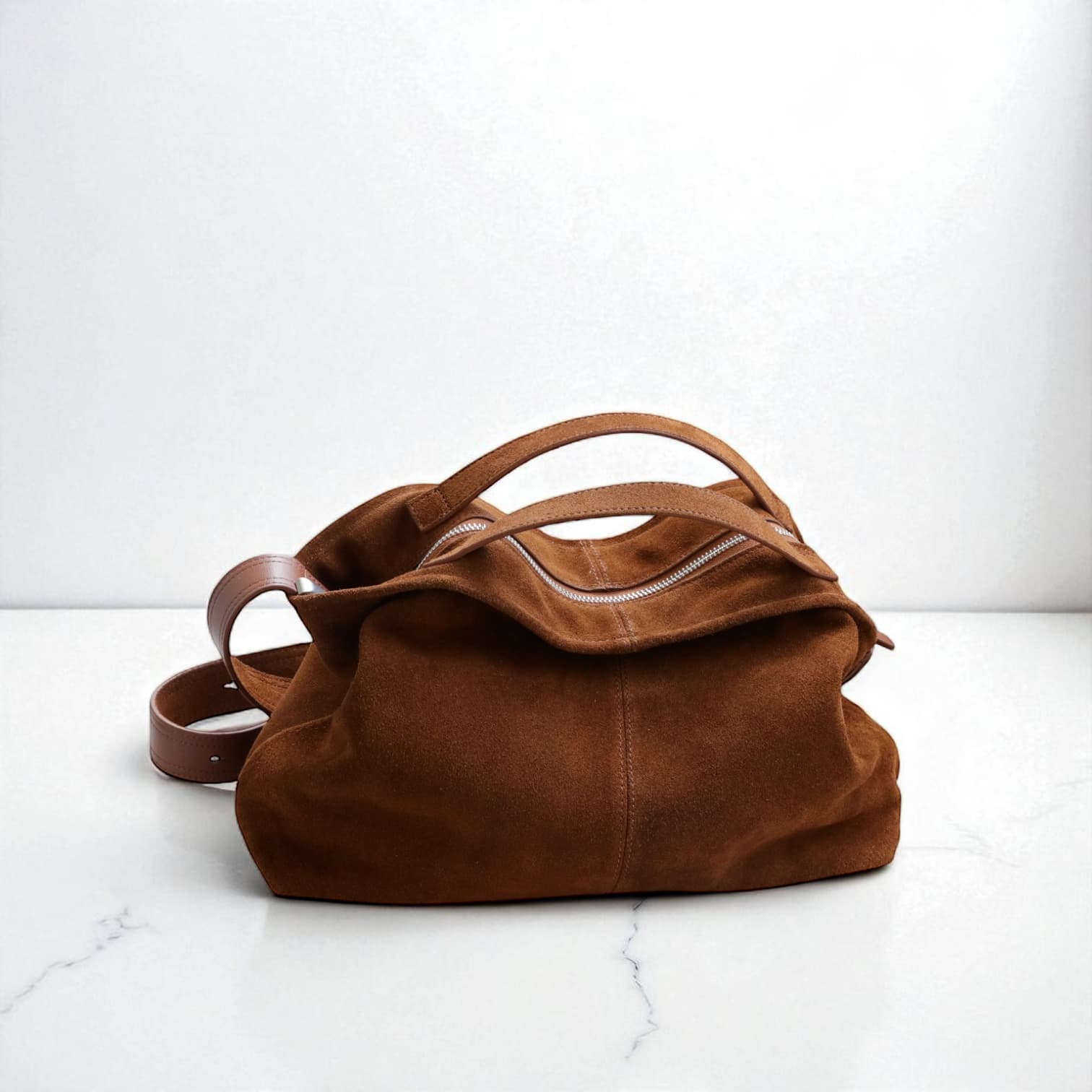 493 本革スウェードTOPハンドルバッグ ブラウン|通勤にも使える上品スウェードバッグ ルビリア