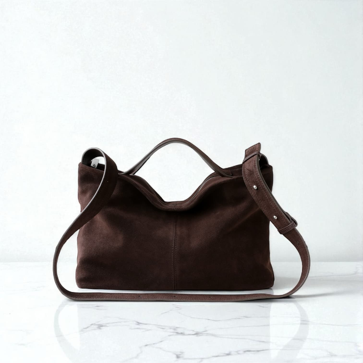 493 本革スウェードTOPハンドルバッグ モカ|通勤にも使える上品スウェードバッグ ルビリア
